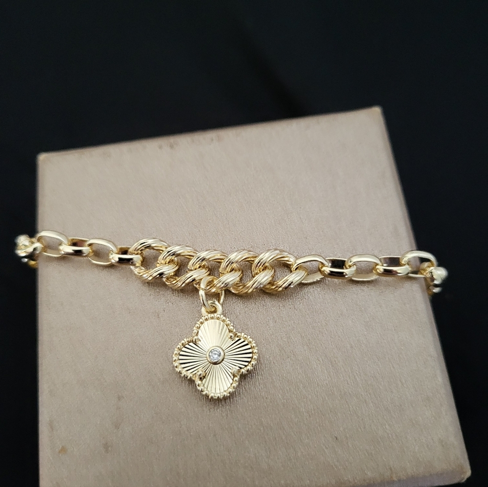 Gold Clover Charm Chain Bracelet, Women Jewelry
